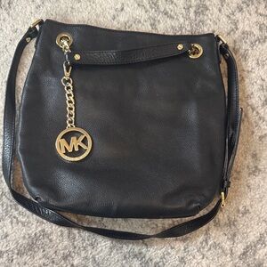 Michael Kors Black Shoulder Bag with Gold Details